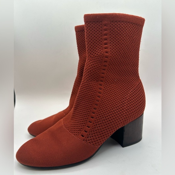 Eileen Fisher Choice Mesh Knit Ankle Boots Women's 8 Rust Slip On Wood Heel - Picture 9 of 12